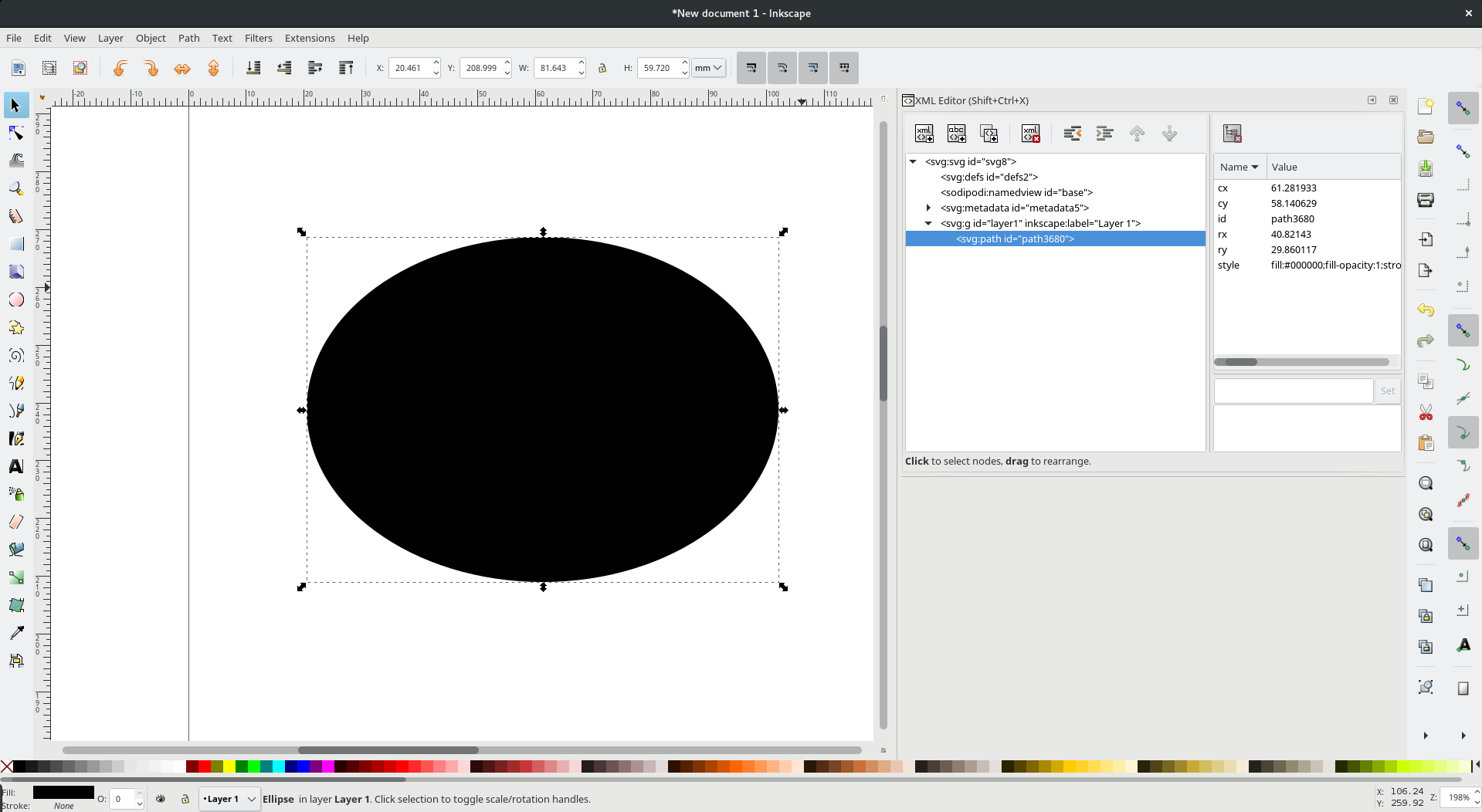 Inkscape's XML editor pannel